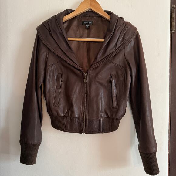 Y2K Vintage BEBE | Brown leather Bomber Jacket - Slightly cropped | Small - Picture 1 of 5